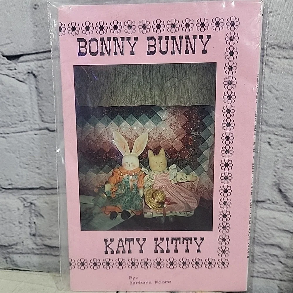Vintage‎ Decorative Plush Craft Patterns Lot 2 Bonny Bunny Katy Kitty Muslin Cat